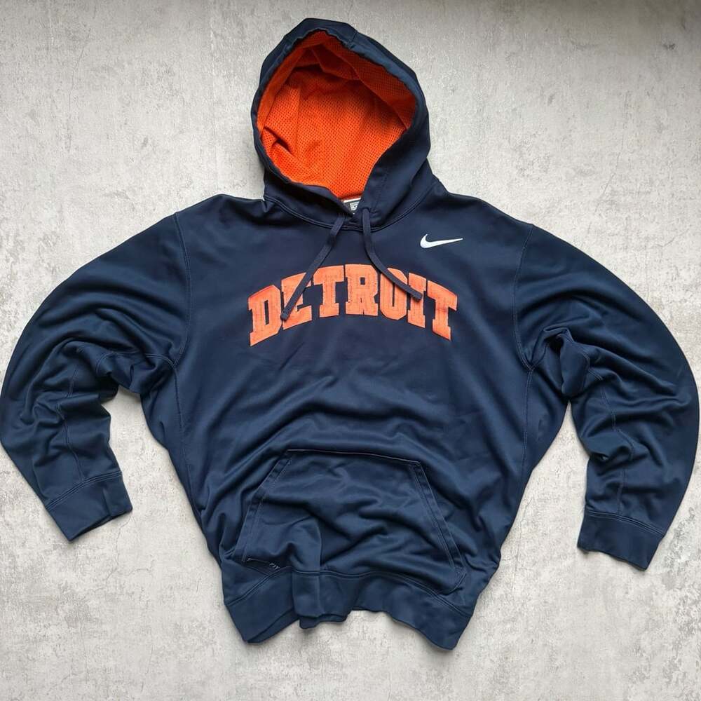 Y2K Nike Detroit Tigers Hoodie Size XXL Navy Blue Orange